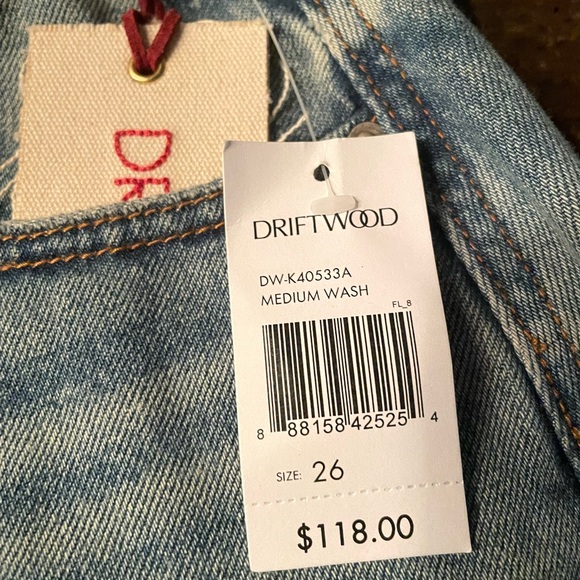 Driftwood denim mini skirt. Suede patch details. Medium wash. 16 1/2” length. - Picture 4 of 5